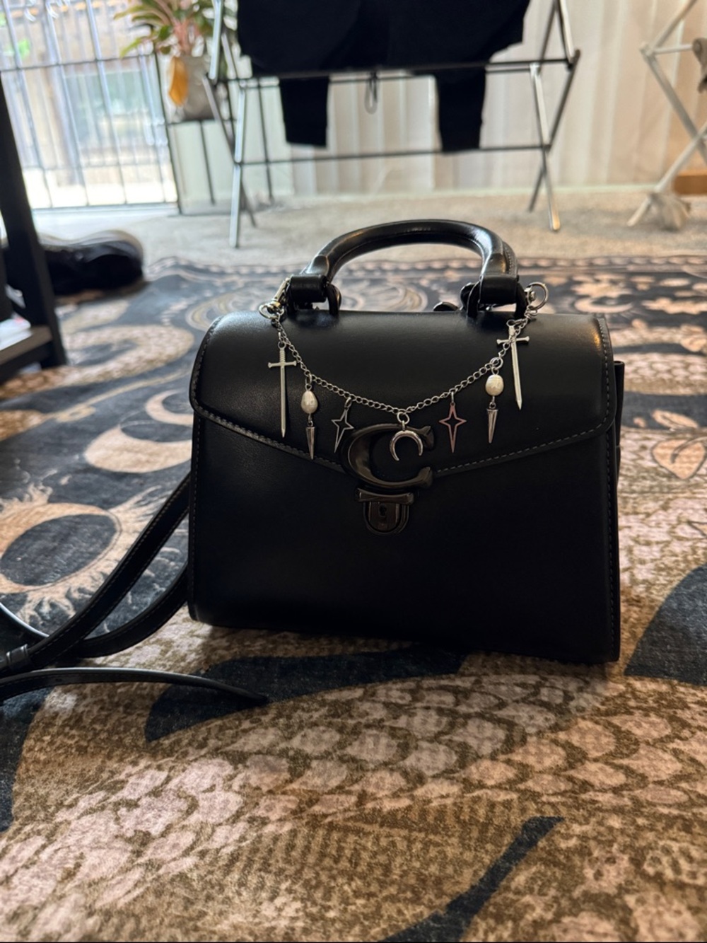 Coach Black Mini Top-Handle Bag with Silver Charm Chain